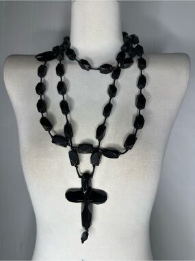 Vintage GERARD MONIES Carved Horn Long Drop Multi Use Wear Cross Necklace